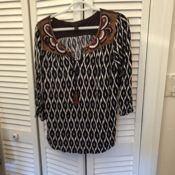 Common thread Anthropologie, black and white pattern blouse, M - Picture 2 of 10